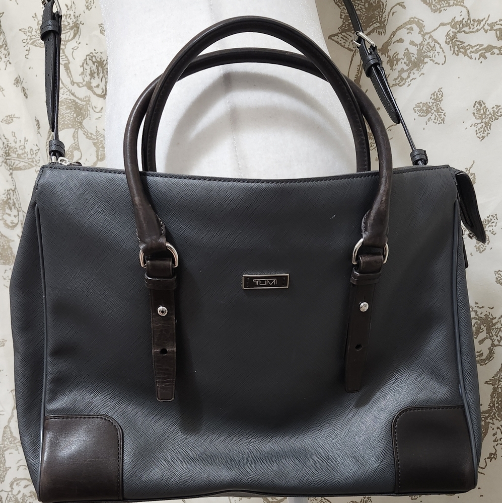 Tumi ravinna briefcase grey and brown with strap